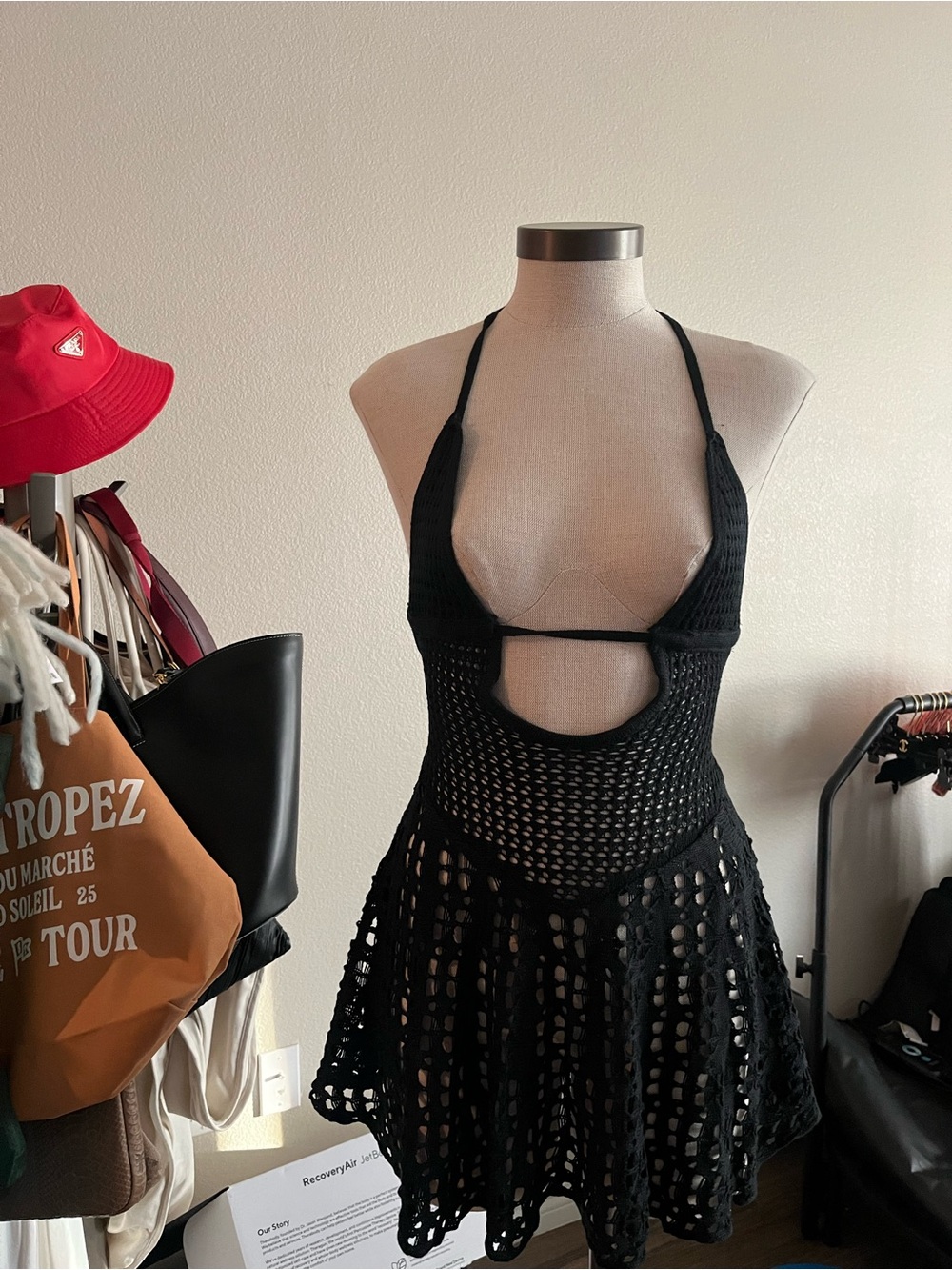 OUTCAST -Black Jewel mini  Crochet Halter  Dress size small NWT